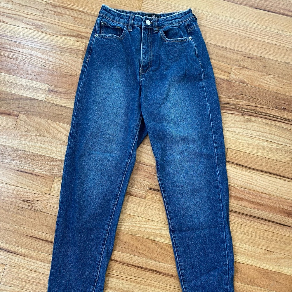 Missguided dark blue high rise mom jeans